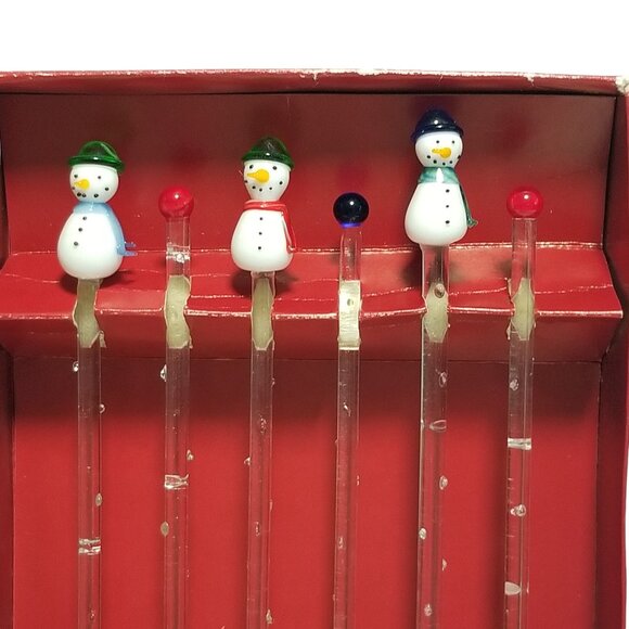 Glass Swizzle Sticks Set-6 Frosty Snowman Holiday's Barware Collection Boston - Picture 11 of 12